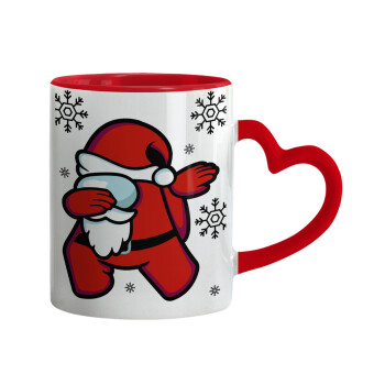 Among US Xmas, Κούπα καρδιά χερούλι κόκκινη, κεραμική, 330ml