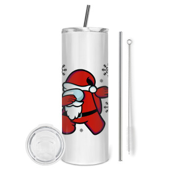 Among US Xmas, Eco friendly stainless steel tumbler 600ml, with metal straw & cleaning brush