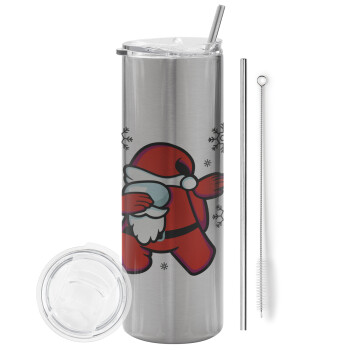 Among US Xmas, Tumbler stainless steel Silver 600ml, with metal straw & cleaning brush