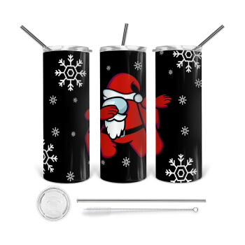 Among US Xmas, Tumbler ποτήρι θερμό από ανοξείδωτο ατσάλι 600ml, με μεταλλικό καλαμάκι & βούρτσα καθαρισμού