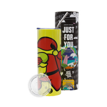 Among US Xmas, Neon Yellow Travel Tumbler θερμό, μεταλλικό καλαμάκι(Ανωξείδωτο 304 Food grade, BPA free, 600ml)