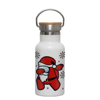 Among US Xmas, Metallic thermos (Stainless steel) White with wooden lid (bamboo), double-walled, 350ml