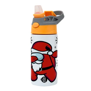 Among US Xmas, Children's hot water bottle, stainless steel, with safety straw, Orange/Grey (360ml) BPA-FREE