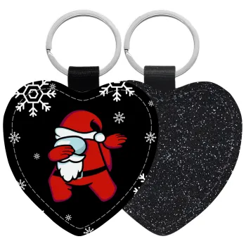 Among US Xmas, Μπρελόκ PU δερμάτινο glitter καρδιά ΜΑΥΡΟ
