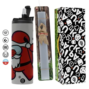 Among US Xmas, Πασχαλινή Λαμπάδα με Travel Tumbler θερμό (600ml, BPA free) & κερί αρωματικό πλακέ (30cm) (ΓΚΡΙ)