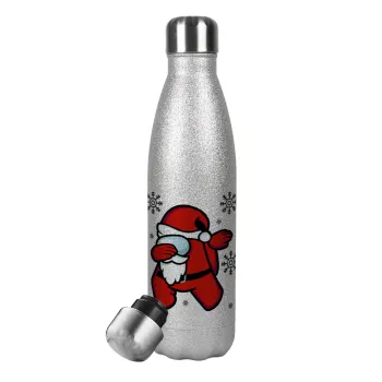 Among US Xmas, Metallic Glitter Silver Thermos Flask (Stainless steel), double-walled, 500ml