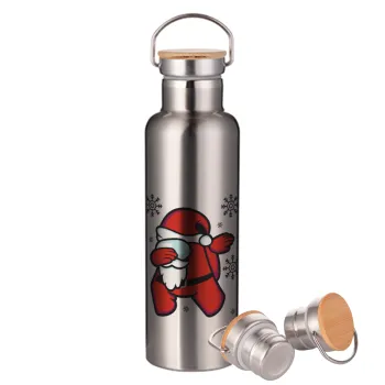 Among US Xmas, Stainless steel Silver with wooden lid (bamboo), double wall, 750ml