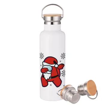 Among US Xmas, Stainless steel White with wooden lid (bamboo), double wall, 750ml