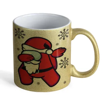 Among US Xmas, Κούπα Χρυσή Glitter που γυαλίζει, κεραμική, 330ml