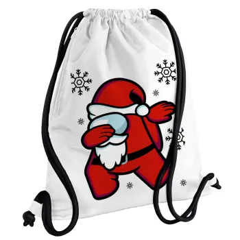 Among US Xmas, Τσάντα πλάτης πουγκί GYMBAG λευκή, με τσέπη (40x48cm) & χονδρά κορδόνια
