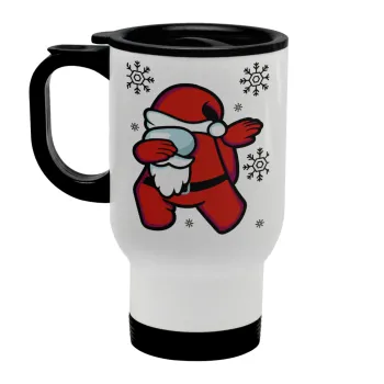 Among US Xmas, Κούπα ταξιδιού ανοξείδωτη με καπάκι, διπλού τοιχώματος (θερμό) λευκή 450ml