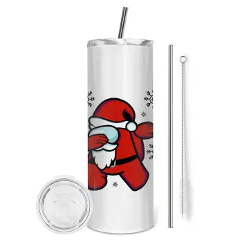 Among US Xmas, Tumbler ποτήρι θερμό από ανοξείδωτο ατσάλι 600ml, με μεταλλικό καλαμάκι & βούρτσα καθαρισμού