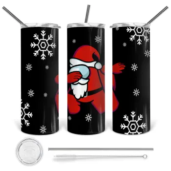 Among US Xmas, Tumbler ποτήρι θερμό από ανοξείδωτο ατσάλι 600ml, με μεταλλικό καλαμάκι & βούρτσα καθαρισμού
