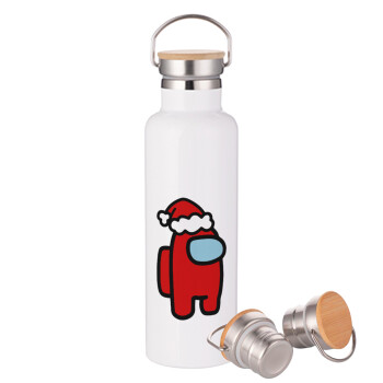 Among US Santa, Stainless steel White with wooden lid (bamboo), double wall, 750ml