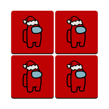Among US Santa, ΣΕΤ 4 Σουβέρ ξύλινα τετράγωνα (9cm)