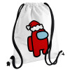 Among US Santa, Τσάντα πλάτης πουγκί GYMBAG λευκή, με τσέπη (40x48cm) & χονδρά κορδόνια