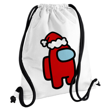 Among US Santa, Backpack pouch GYMBAG white, with pocket (40x48cm) & thick cords