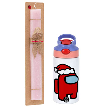 Among US Santa, Πασχαλινό Σετ, Παιδικό παγούρι θερμό, ανοξείδωτο, με καλαμάκι ασφαλείας, ροζ/μωβ (350ml) & πασχαλινή λαμπάδα αρωματική πλακέ (30cm) (ΡΟΖ)