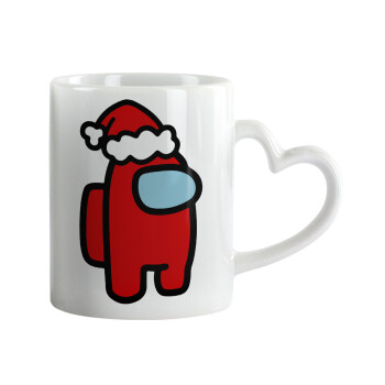 Among US Santa, Κούπα καρδιά χερούλι λευκή, κεραμική, 330ml