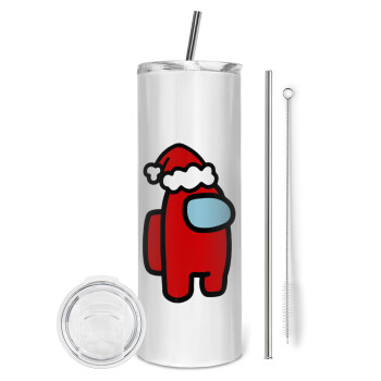 Among US Santa, Eco friendly ποτήρι θερμό (tumbler) από ανοξείδωτο ατσάλι 600ml, με μεταλλικό καλαμάκι & βούρτσα καθαρισμού