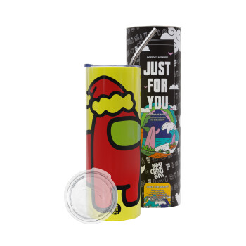 Among US Santa, Neon Yellow Travel Tumbler θερμό, μεταλλικό καλαμάκι(Ανωξείδωτο 304 Food grade, BPA free, 600ml)