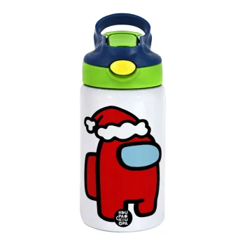 Among US Santa, Children's hot water bottle, stainless steel, with safety straw, green, blue (350ml)
