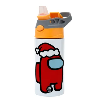 Among US Santa, Children's hot water bottle, stainless steel, with safety straw, Orange/Grey (360ml) BPA-FREE