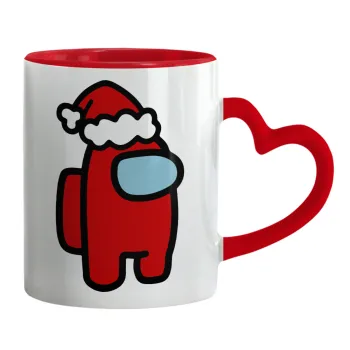 Among US Santa, Mug heart red handle, ceramic, 330ml
