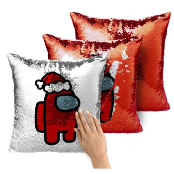 Among US Santa, Μαξιλάρι καναπέ Μαγικό Κόκκινο με πούλιες 40x40cm περιέχεται το γέμισμα