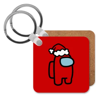 Among US Santa, Μπρελόκ Ξύλινο τετράγωνο MDF