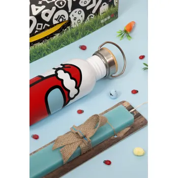 Among US Santa, Πασχαλινή Λαμπάδα με παγούρι μεταλλικό (620ml, stainless steel) & κερί αρωματικό πλακέ (30cm) (ΤΙΡΚΟΥΑΖ)