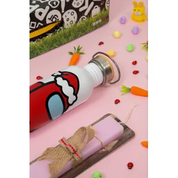 Among US Santa, Πασχαλινή Λαμπάδα με παγούρι μεταλλικό (620ml, stainless steel) & κερί αρωματικό πλακέ (30cm) (ΡΟΖ)