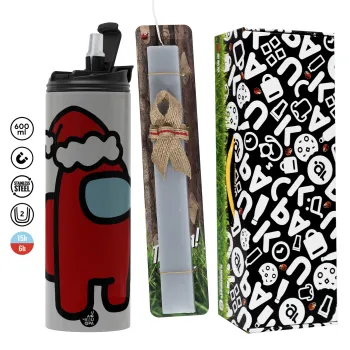 Among US Santa, Πασχαλινή Λαμπάδα με Travel Tumbler θερμό (600ml, BPA free) & κερί αρωματικό πλακέ (30cm) (ΓΚΡΙ)