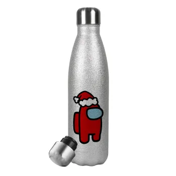 Among US Santa, Metallic Glitter Silver Thermos Flask (Stainless steel), double-walled, 500ml