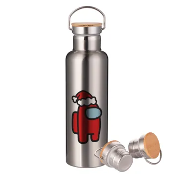 Among US Santa, Stainless steel Silver with wooden lid (bamboo), double wall, 750ml