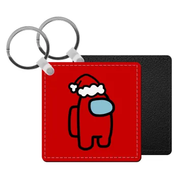 Among US Santa, Μπρελόκ Δερματίνη, τετράγωνο ΜΑΥΡΟ (5x5cm)