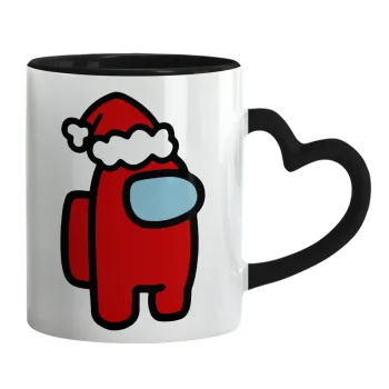 Among US Santa, Mug heart black handle, ceramic, 330ml