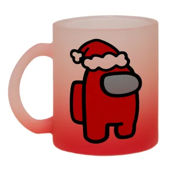 Among US Santa, Κούπα γυάλινη δίχρωμη με βάση το κόκκινο ματ, 330ml