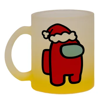 Among US Santa, Κούπα γυάλινη δίχρωμη με βάση το κίτρινο ματ, 330ml