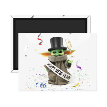 Yoda happy new year, Ορθογώνιο μαγνητάκι ψυγείου διάστασης 9x6cm