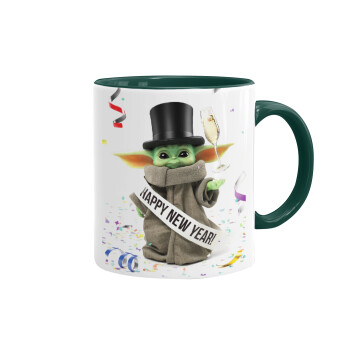 Yoda happy new year, Mug colored green, ceramic, 330ml