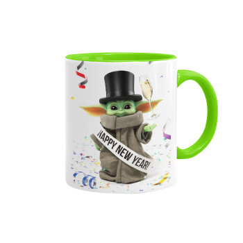Yoda happy new year, Mug colored light green, ceramic, 330ml