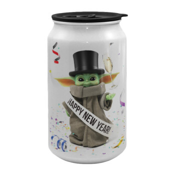 Yoda happy new year, Κούπα ταξιδιού μεταλλική με καπάκι (tin-can) 500ml