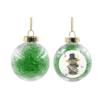 Yoda happy new year, Χριστουγεννιάτικη μπάλα δένδρου διάφανη με πράσινο γέμισμα 8cm