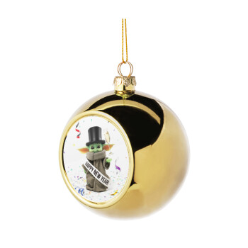 Yoda happy new year, Χριστουγεννιάτικη μπάλα δένδρου Χρυσή 8cm