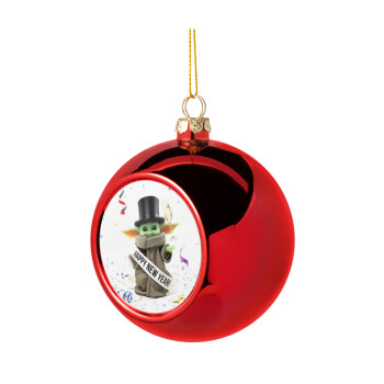 Yoda happy new year, Χριστουγεννιάτικη μπάλα δένδρου Κόκκινη 8cm