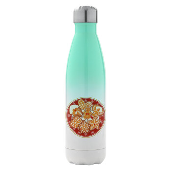 xmas cookies, Μεταλλικό παγούρι θερμός Πράσινο/Λευκό (Stainless steel), διπλού τοιχώματος, 500ml