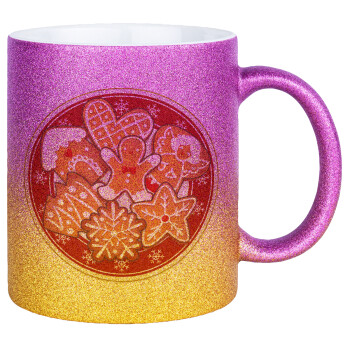 xmas cookies, Κούπα Χρυσή/Ροζ Glitter, κεραμική, 330ml