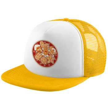xmas cookies, Καπέλο Ενηλίκων Soft Trucker με Δίχτυ Κίτρινο/White (POLYESTER, ΕΝΗΛΙΚΩΝ, UNISEX, ONE SIZE)