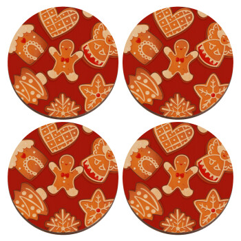 xmas cookies, ΣΕΤ x4 Σουβέρ ξύλινα στρογγυλά plywood (9cm)